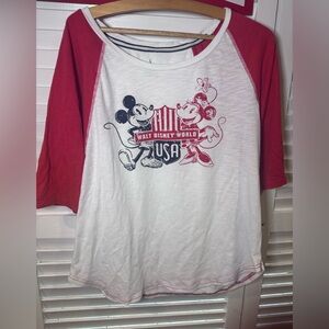 Disney Parks Walt Disney World Mickey Minnie USA Raglan Tee Women’s L